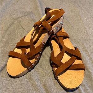 Miu Miu Brown Strappy Sandals with Studs